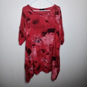 Cherishh Tunic Top Size XL Red Floral Pockets Relaxed Travel Made in Italy